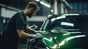 Car paint technician at work